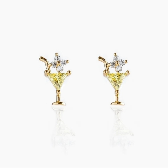 Tiny Martini Glass Earrings with Rhinestones - Picture 1 of 10